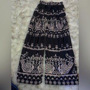 Elegant Black and Pink Patterned Women's Pants